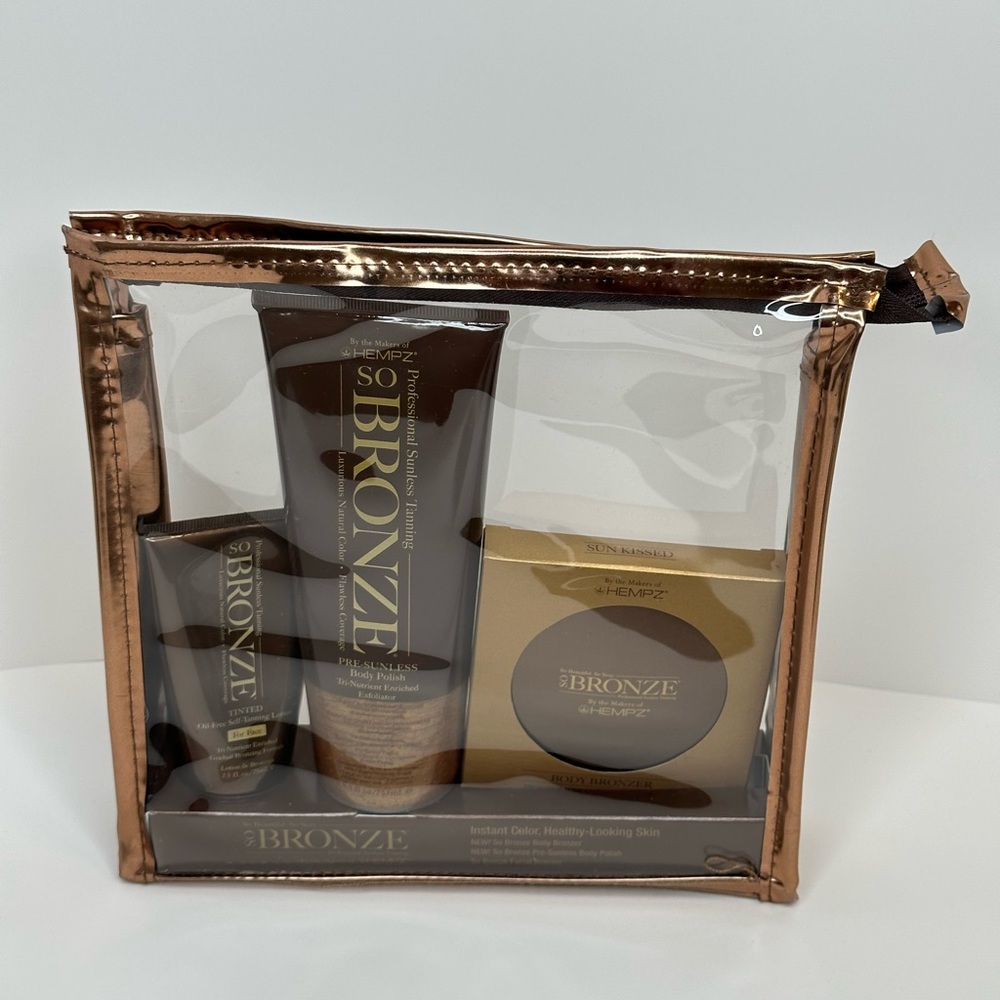 Hempz So Bronze set of 3 tanning kit : body bronzer . Tint. Scrub gift set